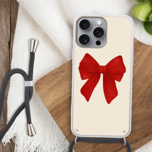 Strik - Symmetrisch - Rood - Lint Hoesje iPhone 16 Pro Max met koord klein -sfeer4
