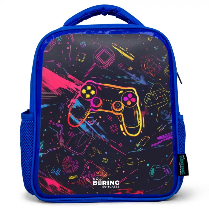 Gamerwereld in neonstijl Kinderrugzak - Blauw middel -3d