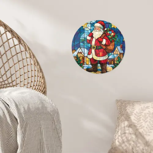 Kerstman - Glas - Kleurrijk Wandcirkel behangsticker klein -sfeer4