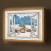 Winterlandschap - Huisje - Bergen - Uitzicht - Doorkijk - Natuur Light Box met batterij (Wandlamp) middel -z3d_website