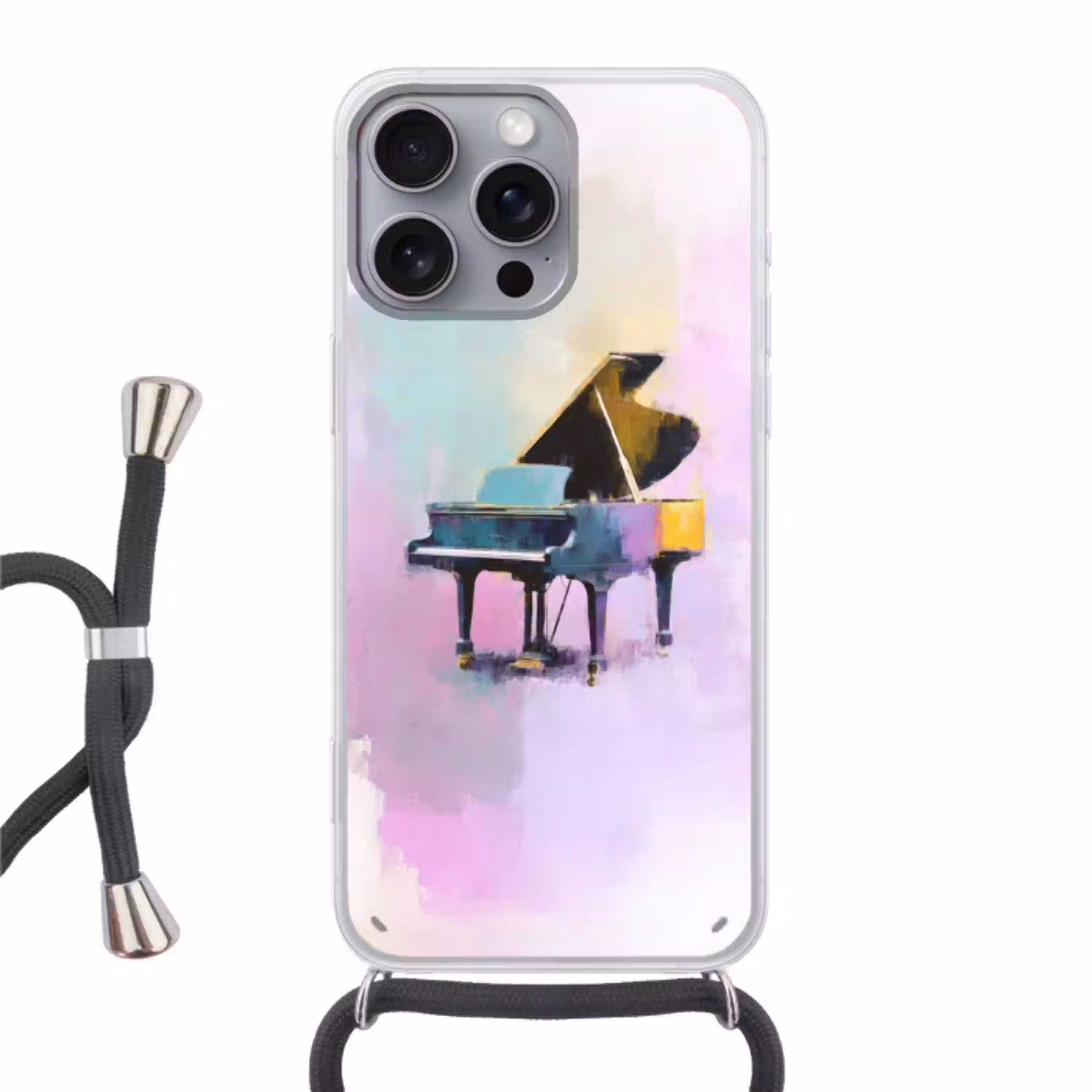 Piano - Pastel - Elegant - Dromerig Hoesje iPhone 16 Pro Max met koord klein -3d