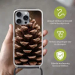 Dennenappel - Bos - Herfst - Bruin - Sfeervol Hoesje iPhone 16 Pro Max met koord klein -sfeer2_NL