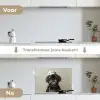 Kokskleding - Zwart - Hondje keuken achterwand spatscherm klein -voor_na_NL