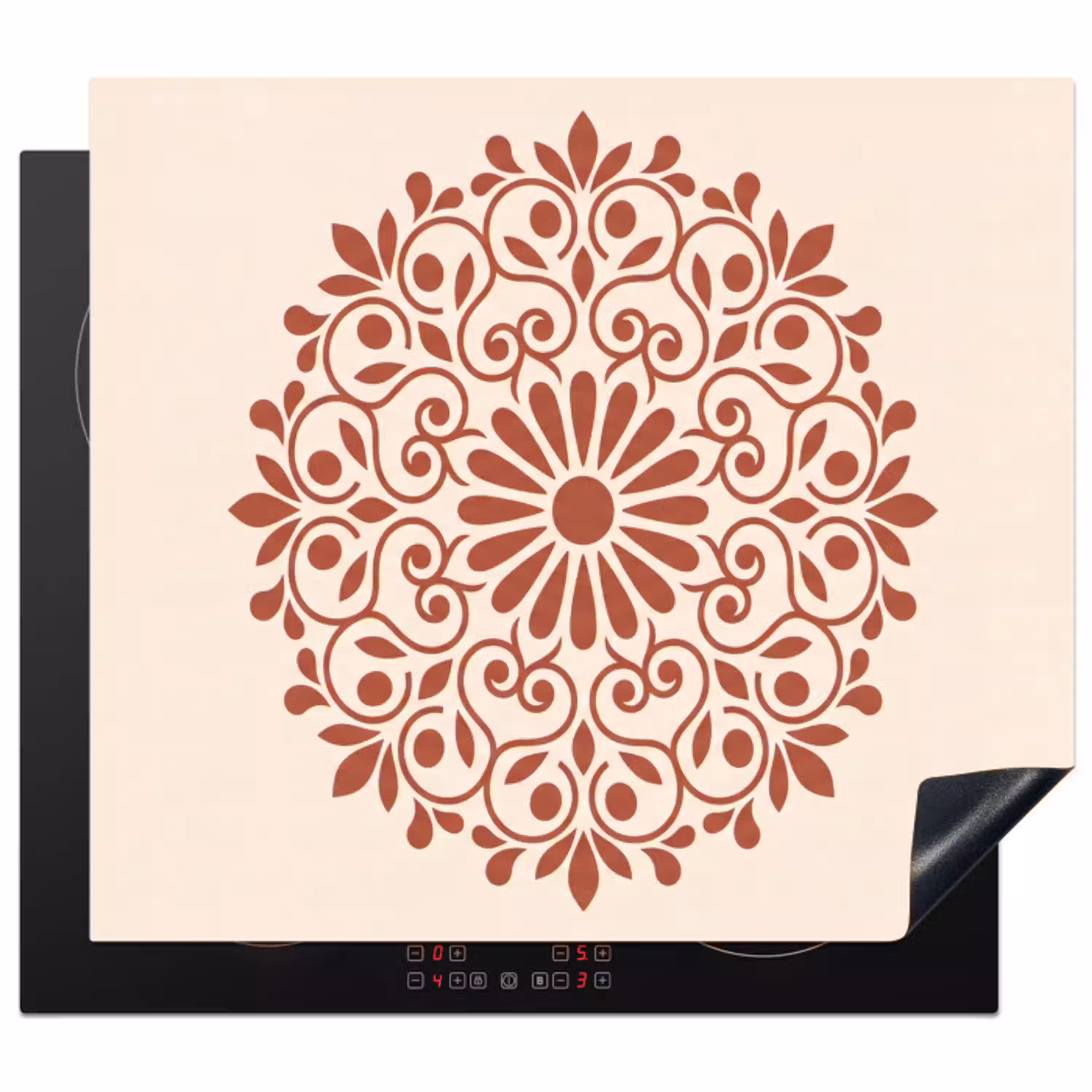 Decoratie - Cirkel - Symmetrisch - Modern - Roodbruin Inductie beschermer vinyl 3mm middel -3d