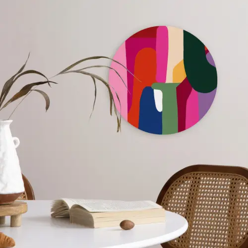 Kleurvakken - Recht - Rond - Abstract Wandcirkel kunststof plaat 5mm dik klein -sfeer4