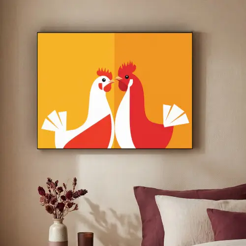 Kippen - Oranje - Vlakken Textielframe - compleet frame klein -sfeer1