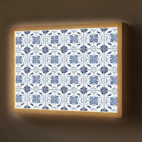 Patroon - Tegel - Blauw Light Box met batterij (Wandlamp) middel 907 -z3d_website
