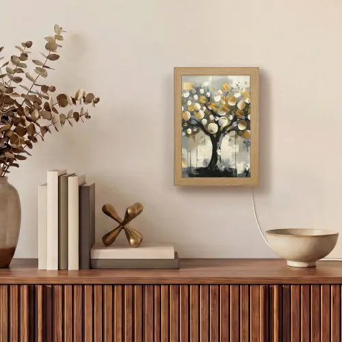 Boom - Abstract - Beige - Goud - Zwart Light Box met kabel (Tafellamp) klein -sfeer2