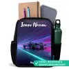 Lichtstralen - Neon - Racewagen - Paars Rugzak - Zwart middel -inhoud_NL