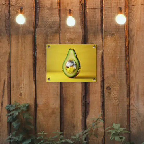 Avocado - Discobal - Geel - Glitter tuinposter los doek klein -sfeer1