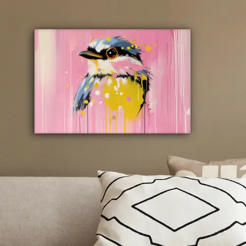 Vogel - Roze - Geel - Blauw canvas 2cm klein -sfeer3
