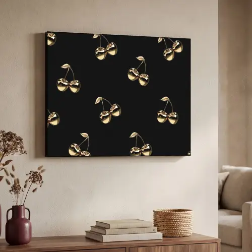 Patroon - Kersen - Goud - Chrome Textielframe zwart klein -sfeer3