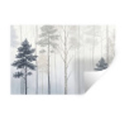 Bos - Bomen - Mist - Natuur - Illustratie - Grijs Muursticker klein -3d