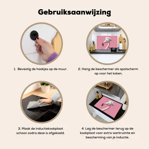 Flamingo - Roze - Koksmuts - Vogel Inductie beschemer met haakjes klein -ky-gebruik-nl