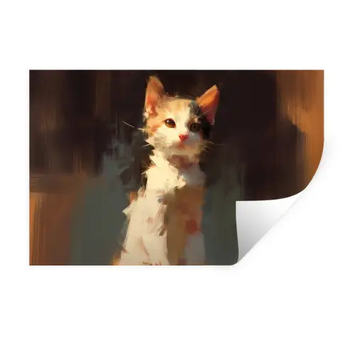Kat - Geschilderd - Artistiek - Wit Muursticker klein -3d