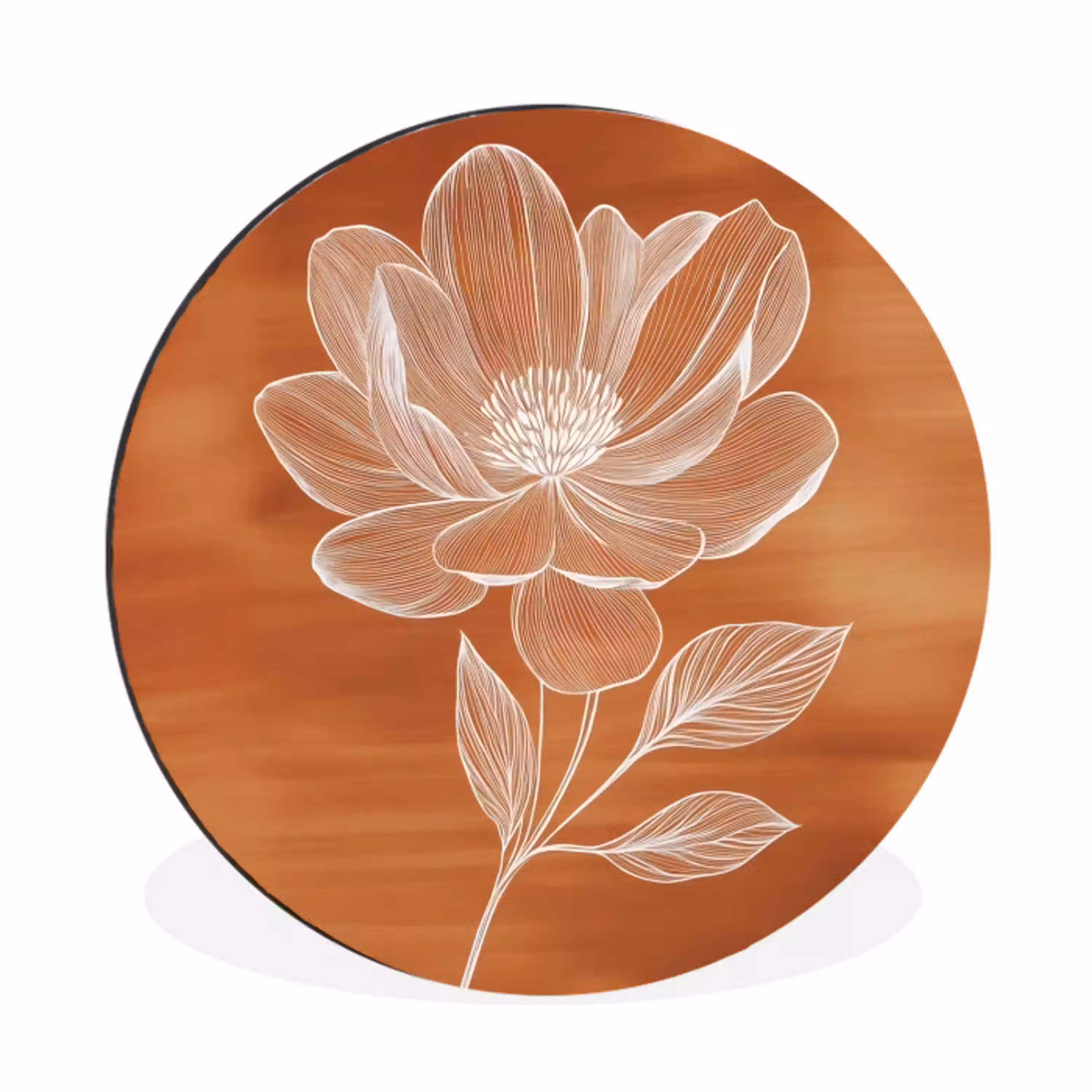 Bloem - Minimalistisch - Wit Wandcirkel aluminium klein -3d