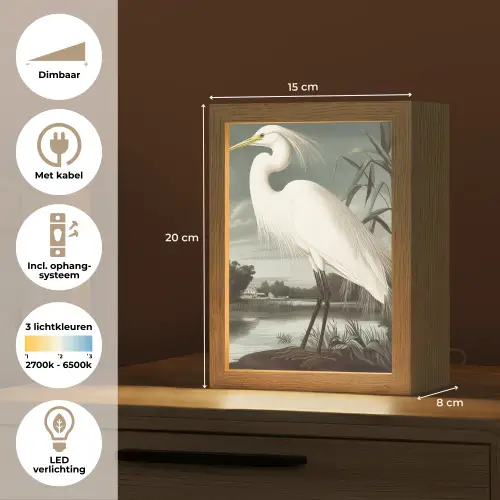 Reiger - Planten - Wolken - Wit Light Box met kabel (Tafellamp) klein -USP_NL
