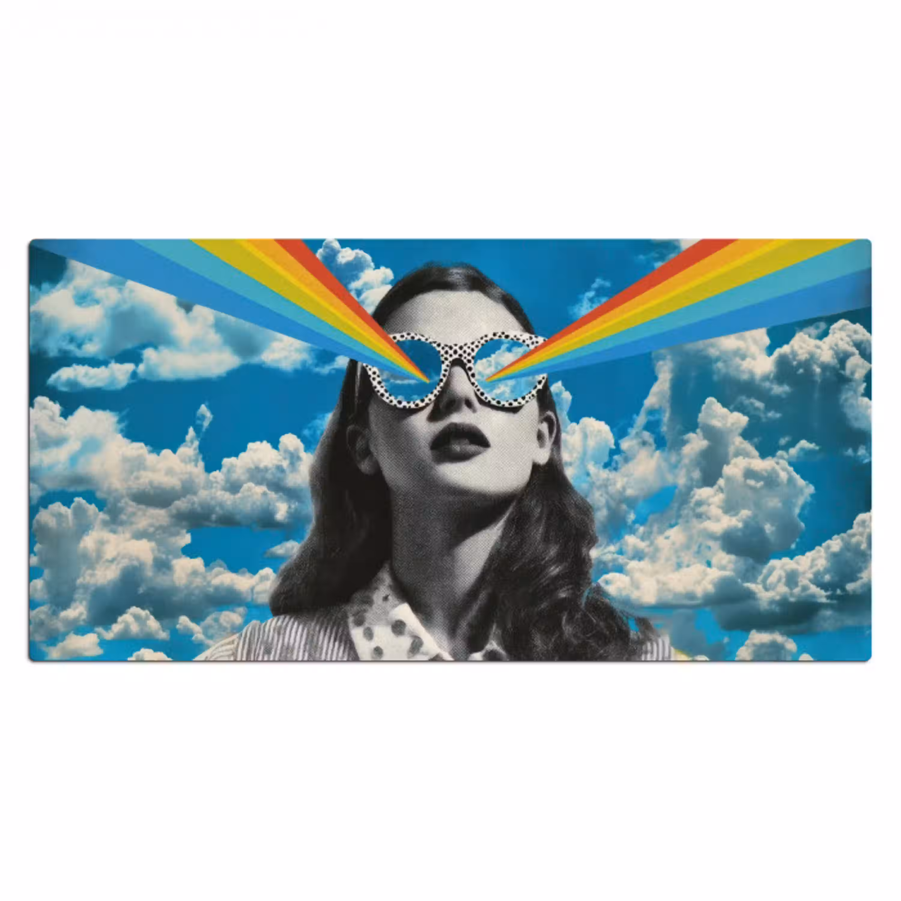 Vrouw - Bril - Regenboog - Wolken Muismat XXL klein -3d_leeg