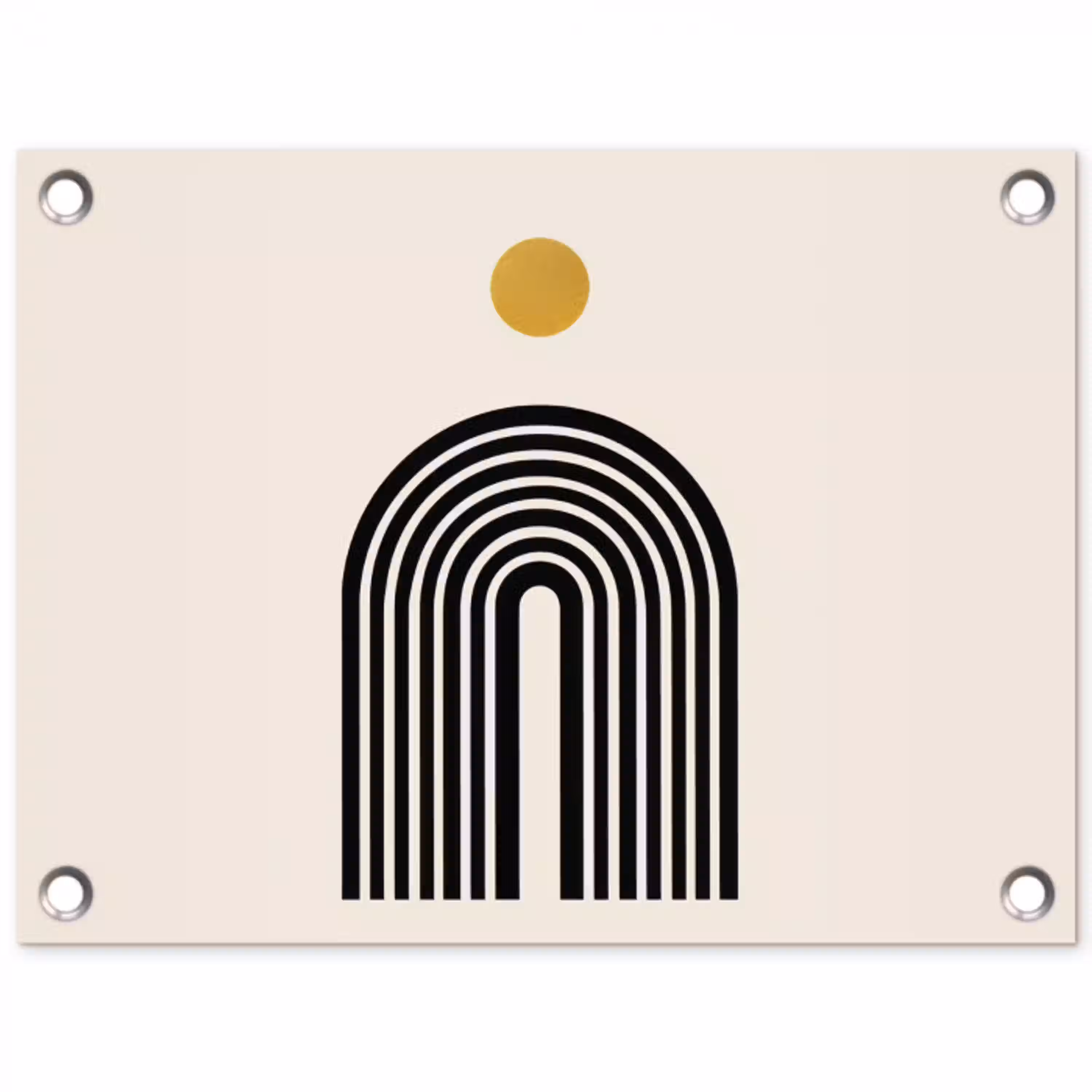 Minimalistisch - Zwarte boog - Gouden cirkel tuinposter los doek klein -3d