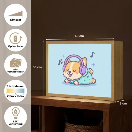 Corgi - Koptelefoon - Blauw - Muzieknoten Light Box met batterij (Wandlamp kind) middel -USP_websiteoverzichtNL