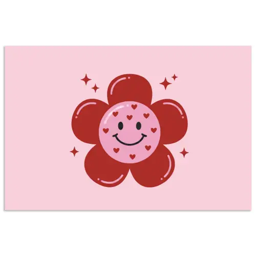 Bloem - Roze - Hartjes poster papier klein -3d
