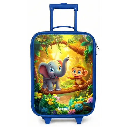 Olifant en aapje in kleurrijke jungle Kinderkoffer - Blauw klein -zz3dotto