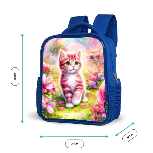 Roze regenboogkatje Kinderrugzak - Blauw middel -productfoto_formaten