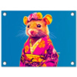Muis - Kimono - Bloemen - Blauw tuinposter los doek klein -3d