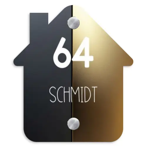 Half goud zwart - Modern Naambord Huisje klein -3d