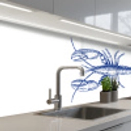 Blauw - Kreeft - Wit keuken achterwand 2 middel -3d_schuin