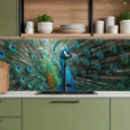 Pauw - Veren - Blauw keuken achterwand 2 middel -sfeer3