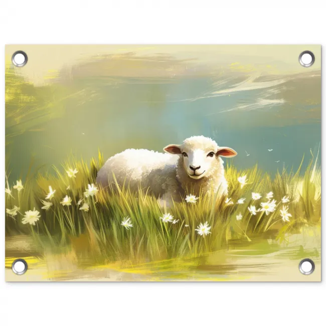 Schaap - Weide - Groen tuinposter los doek klein -3d