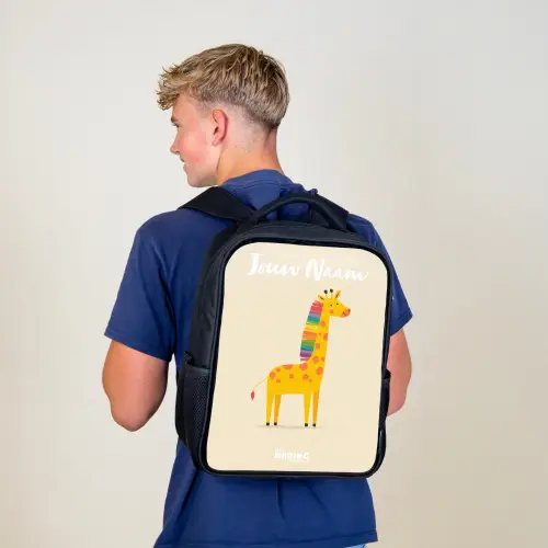 Giraffe - Dier - Kleurrijk Rugzak - Zwart middel -sfeer8
