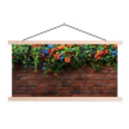Bloemen - Muur - Groen - Oranje textielposter latten blank klein -3d