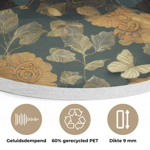 Vrouw - Bladeren - Goud - Vlinders Akoestische PET Vilt - Rond klein -closeup_NL