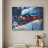 Trein - Kerst - Sneeuw - Kersttrein Textielframe zwart klein -sfeer2