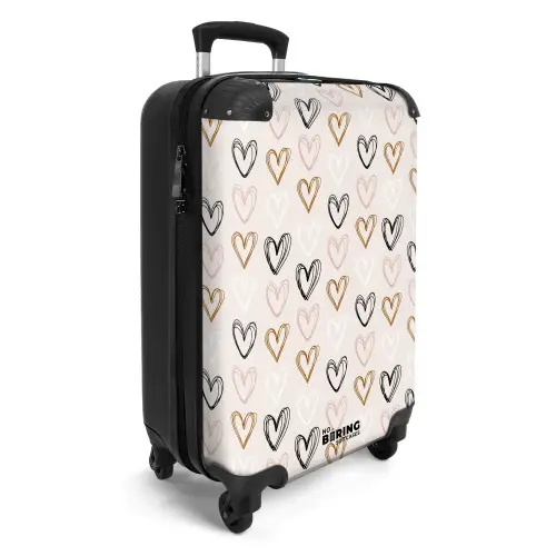 Hartjespatroon in diverse kleuren op beige NBS - Handbagage koffer - Volwassenen Unisex middel -productfoto_3d