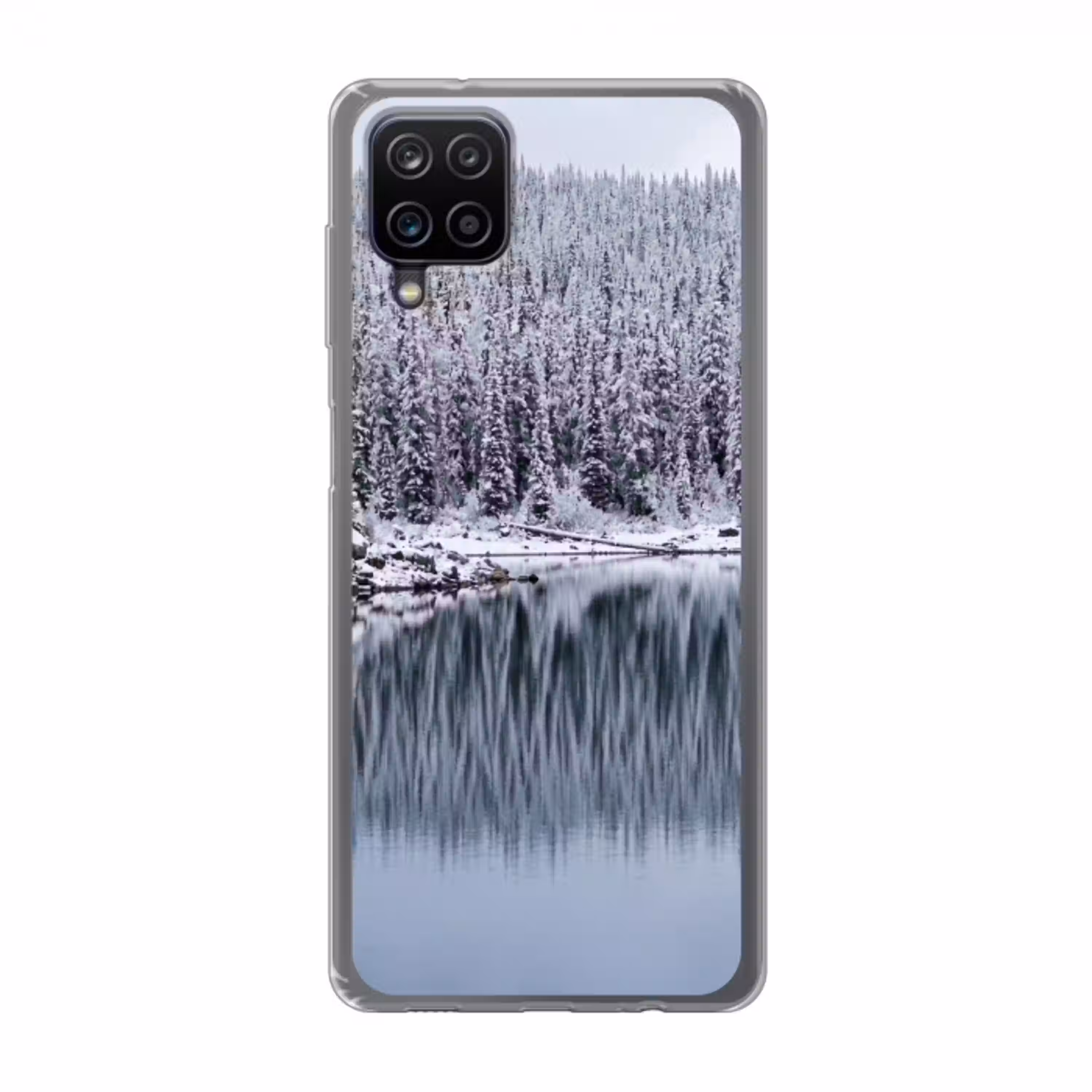 Bos - Reflectie - Meer - Winter - Serene Telefoonhoesje Samsung Galaxy A12 klein -3d