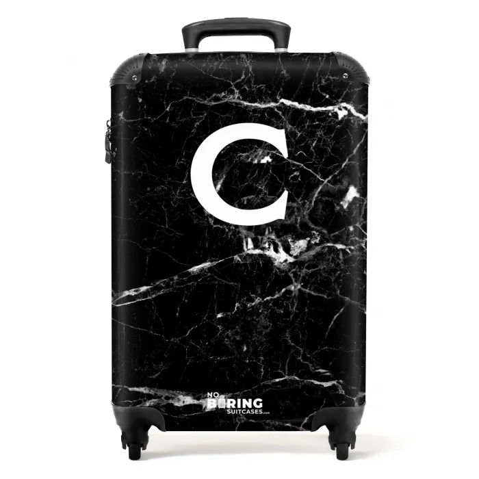 Marmer look - Zwart - Letter C NBS - Handbagage koffer - Kinderen Unisex middel -productfoto_recht