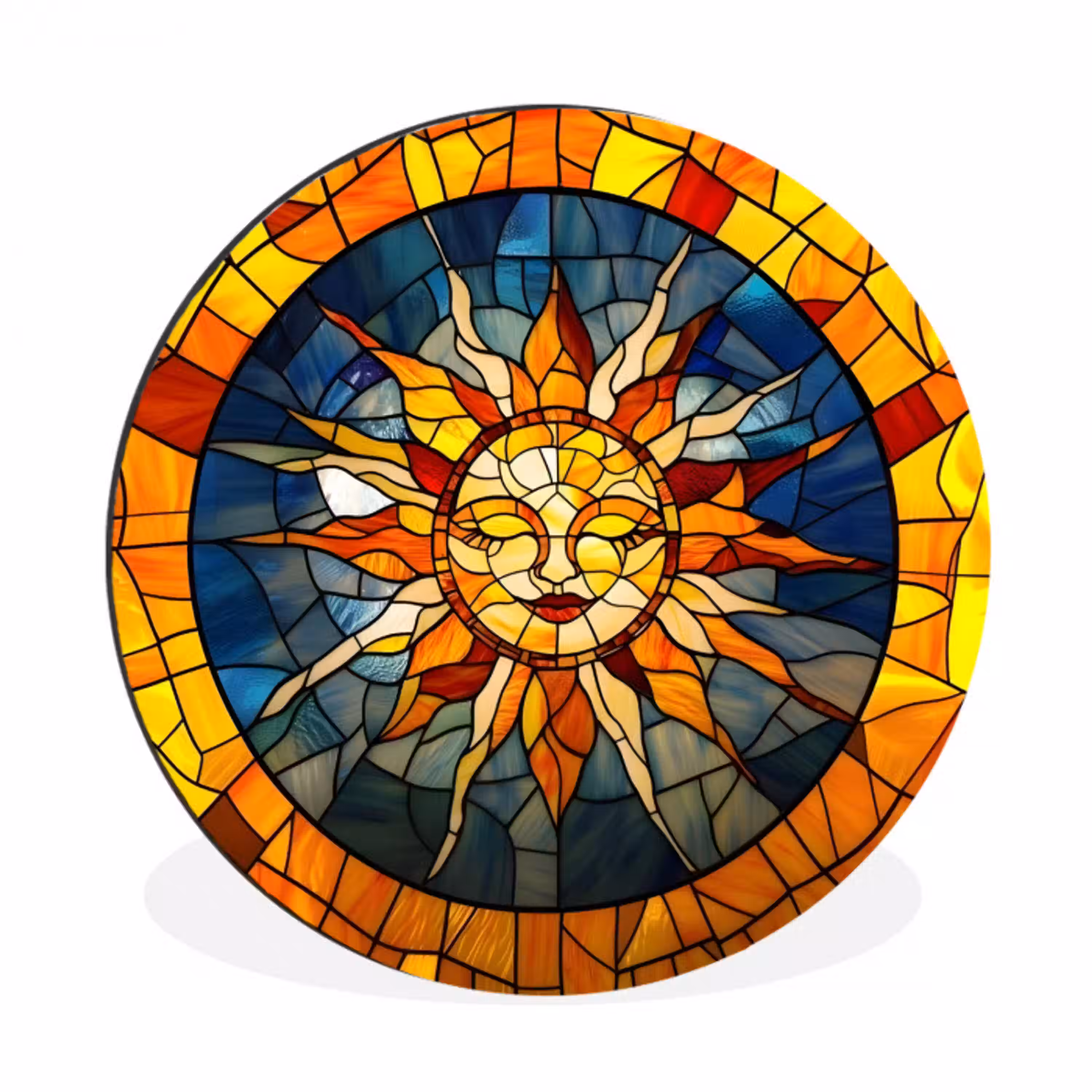 Mozaïek - Zon - Geel - Cirkel Wandcirkel aluminium klein -3d