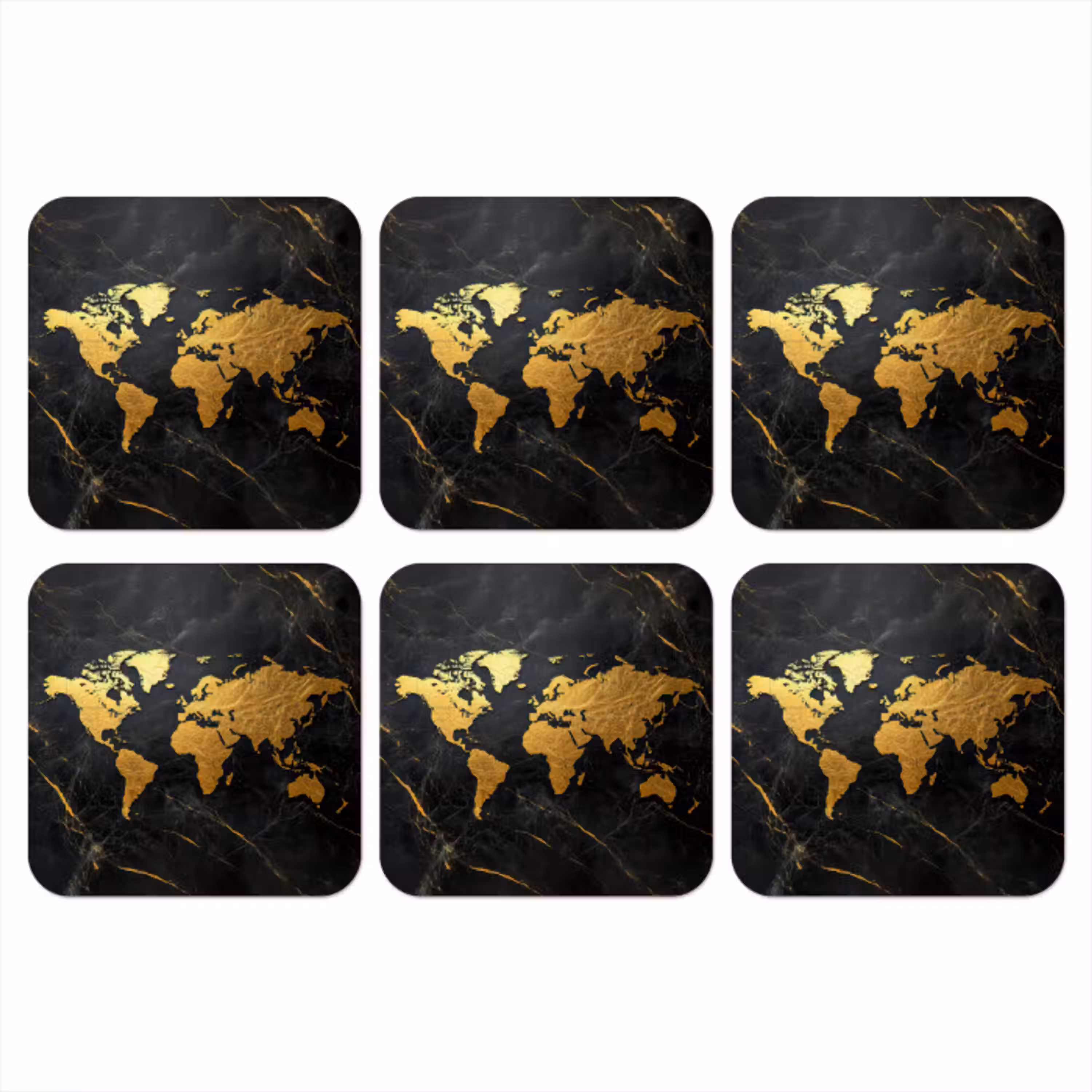 Wereldkaart - Goud - Marmer onderzetter kurk middel -3d