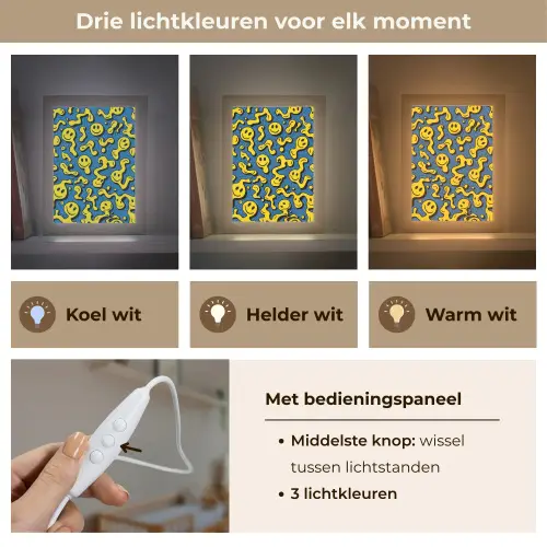 Smileys - Geel - Blauw Light Box met kabel klein -USP_lichtkleurNL