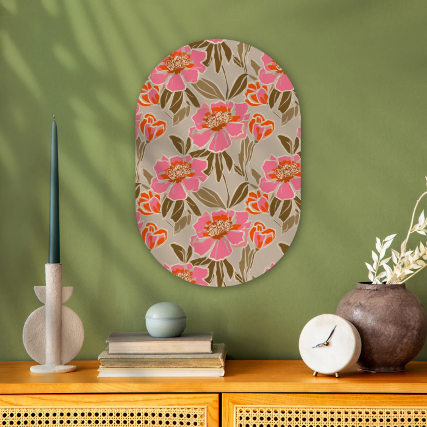 Pioenrozen - Patroon - Roze Wandcirkel Ovaal Forex klein 630 -sfeer2