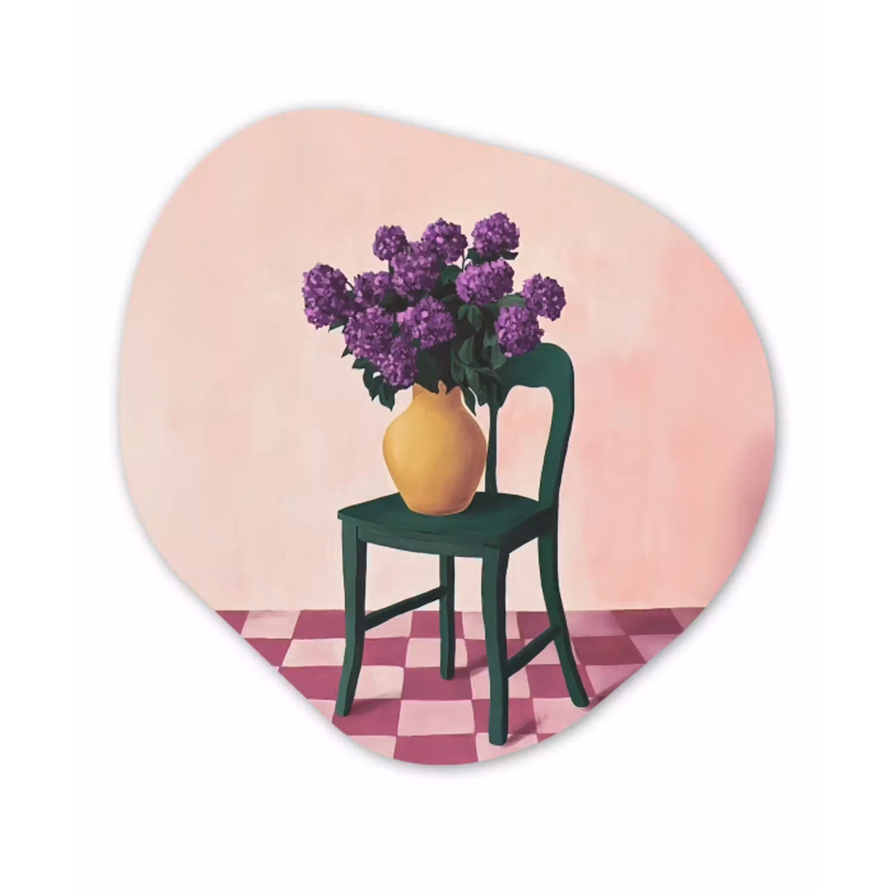Stoel - Vaas - Bloemen - Geblokt Wandcirkel Organisch Plexiglas middel -3d