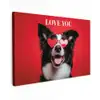 Hond - Hartjesbril - Loveyou - Rood Tuinposter op houten frame 2 cm dik klein -3d