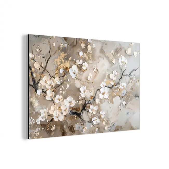 Bloemen - Wit - Goud - Beige  - Luxe aluminium wit klein -3d