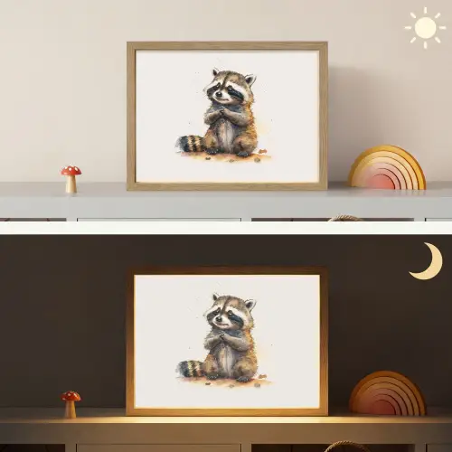 Wasbeer - Waterverf - Kleuren - Dieren - Kids Light Box met batterij (Wandlamp kind) middel -sfeer3_kind