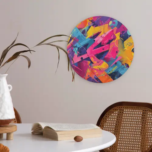 Abstract - Vormen - Kleurrijk Akoestische PET Vilt - Rond klein -sfeer3