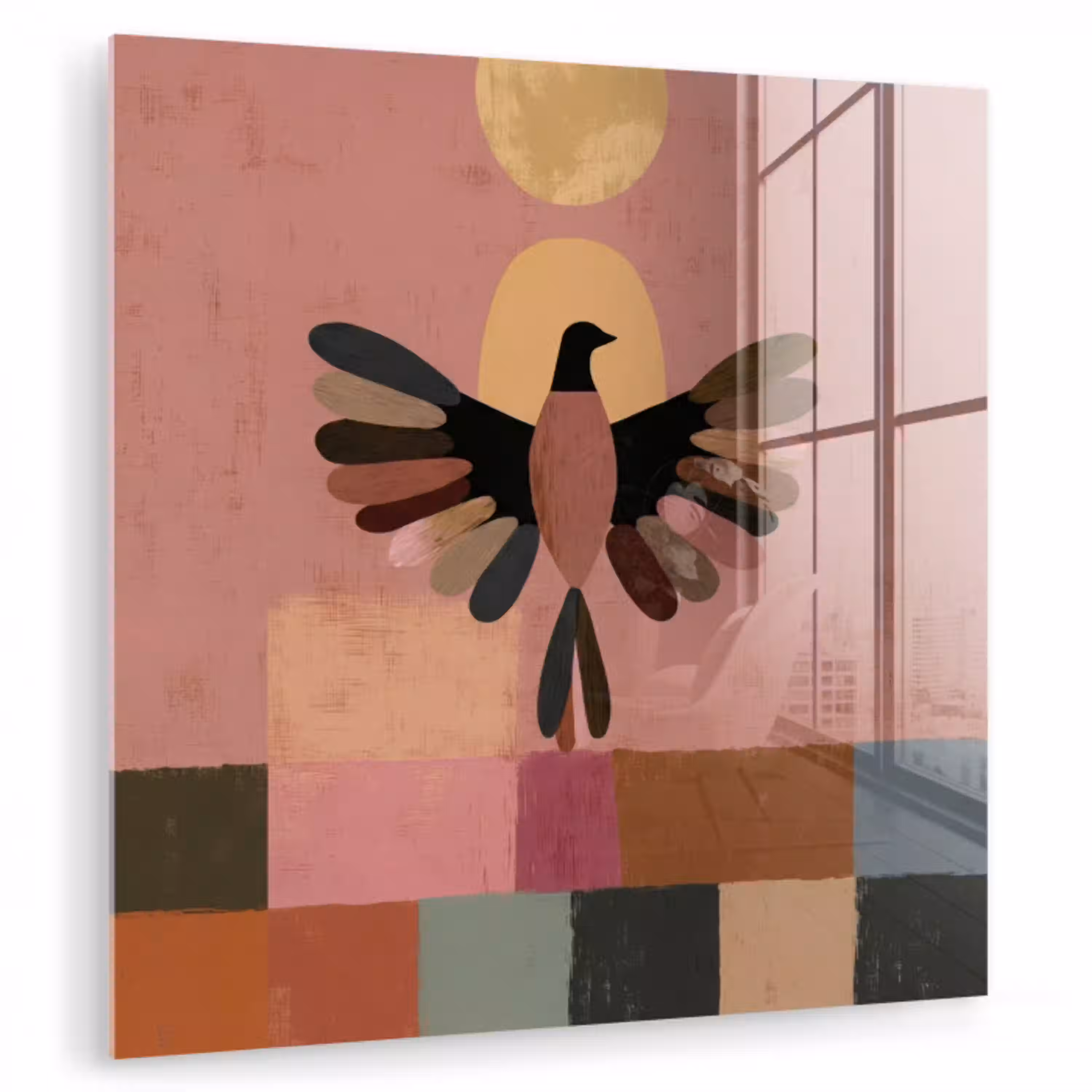 Illustratie - Vogel - Vlakken - Kleurrijk plexiglas 5mm klein -zzzproduct_nieuw