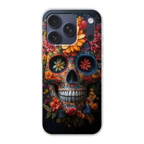Bloemen - Kleurrijk - Schedel Telefoonhoesje iPhone 17 Pro klein -3d
